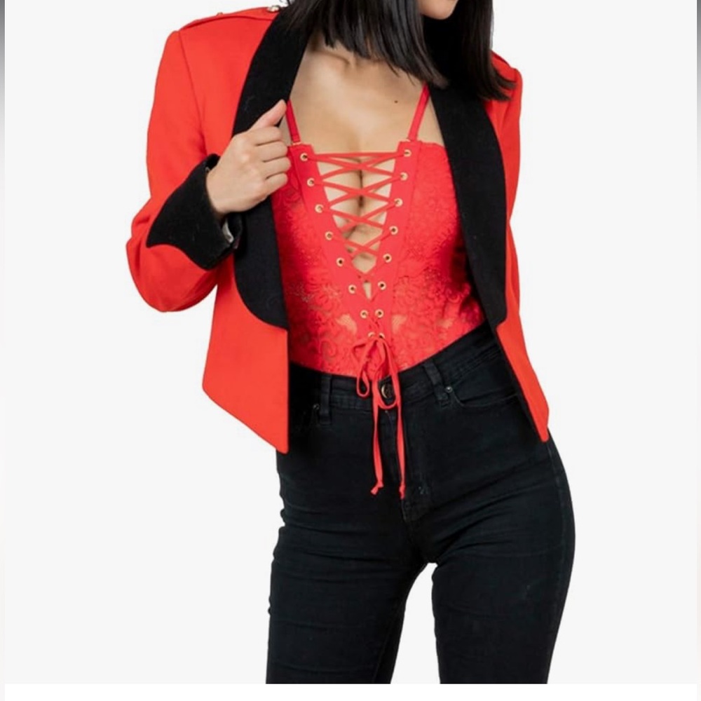HAH Spinster Reversible lace bodysuit in Siren Red